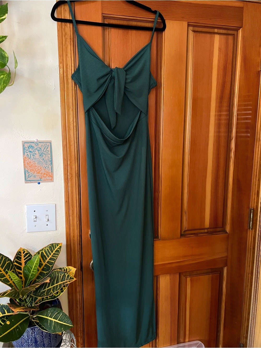 HALARA Emerald Green Tie-Front Maxi Slip Dress